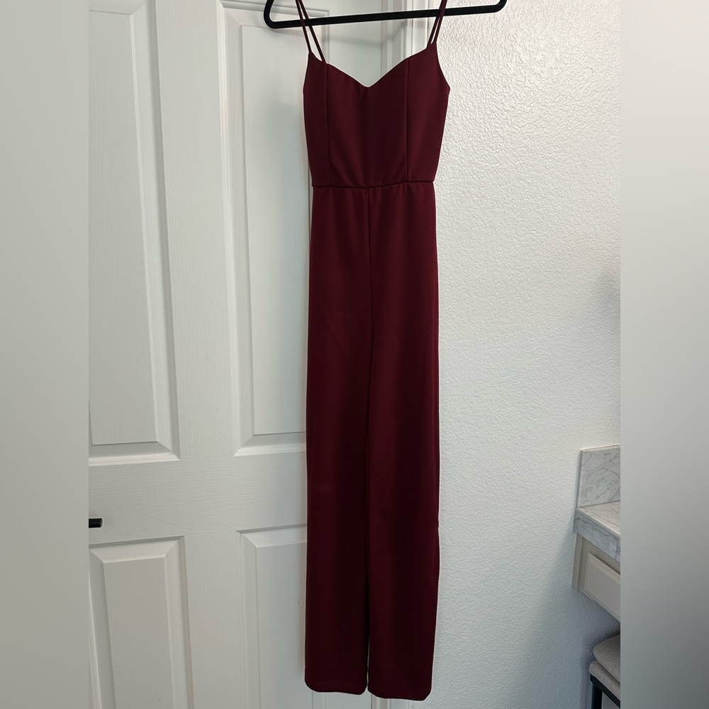 Lulu's Deep Red Knit Jumpsuit- XS